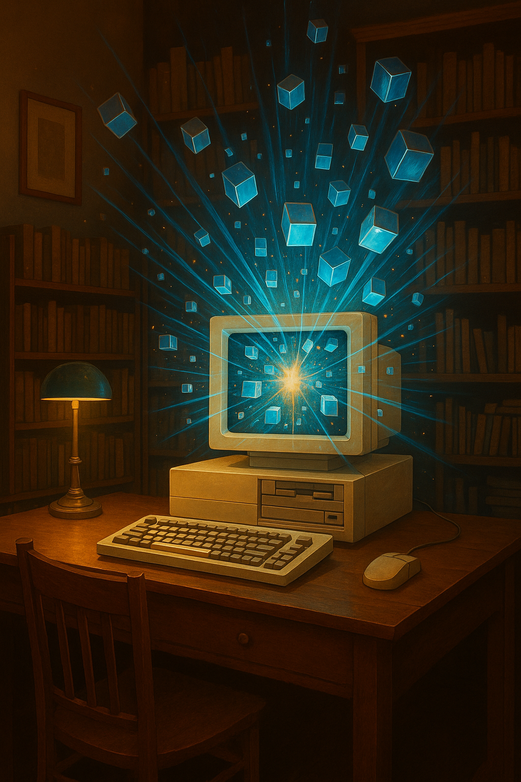 User working at desk illustration